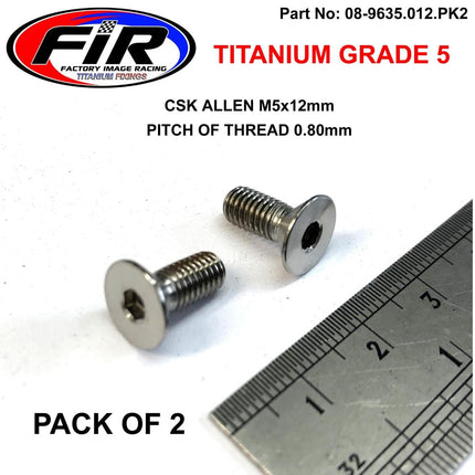 Titanium Csk Allen M5X12mm, Titanium Grade 5 / Pk 2