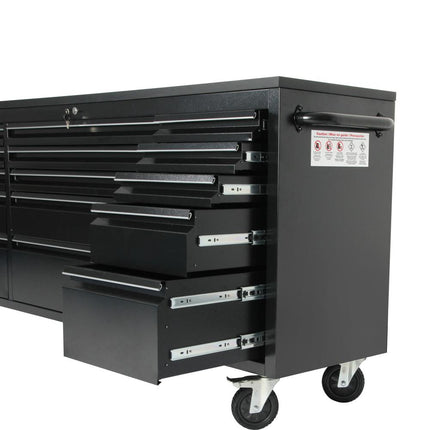 72 Powder Coated Black Steel Tool Chest Box 15 Drawers Solid Rubber Top