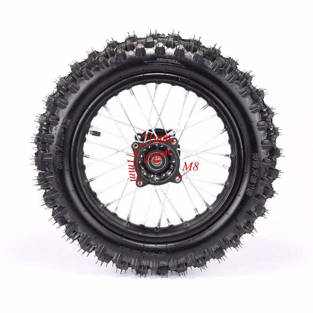 Rear Wheel 12 Pit Bike 15mm Axle, 12-80/100