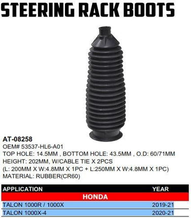 Boot Steering Rack, AT-08258, 53537-HL6-A01, Talon 1000R / 1000X 2019-21 Talon 1000X-4 2020-21