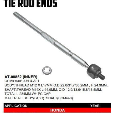 Tie Rod End, Inner, Bronco AT-08852, 53010-HL4-A01, SXS1000 Pioneer 2016-21