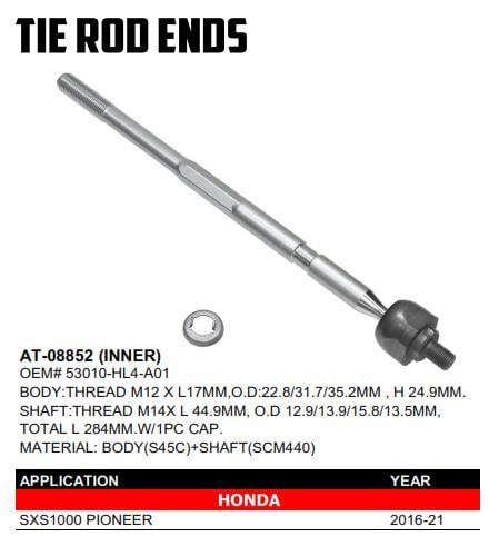 Tie Rod End, Inner, Bronco AT-08852, 53010-HL4-A01, SXS1000 Pioneer 2016-21