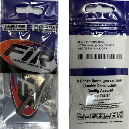 Titanium Allen Bolt M6x25, Grade 5 Ti - Pack Of 2