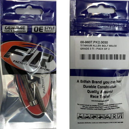 Titanium Allen Bolt M6x30, Grade 5 Ti - Pack Of 2