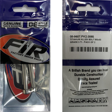 Titanium Allen Bolt M6x65, Grade 5 Ti - Pack Of 2