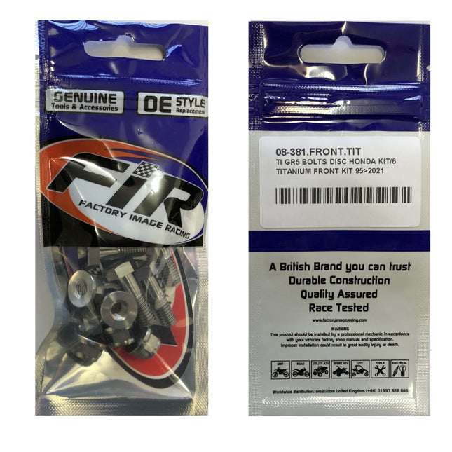 Ti GR5 Bolts Disc Honda KIT/6, Titanium Front Kit 95>2021, / FIR Brand
