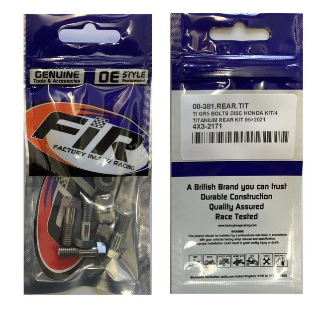 Ti GR5 Bolts Disc Honda KIT/4, Titanium Rear Kit 95>2021, / FIR Brand