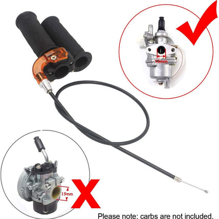 THROTTLE MINI GRIP SET + CABLE, Handle Grip Throttle Clamp 49cc Pocket Bike Mini Moto Quads Twist Throttle Accelerator Grip
