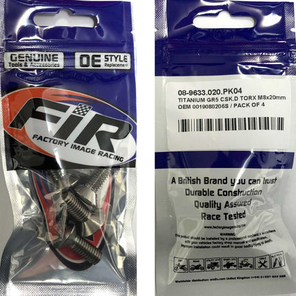 Titanium GR5 Csk.d Torx M8X20mm, OEM 0019080206S / Pack Of 4