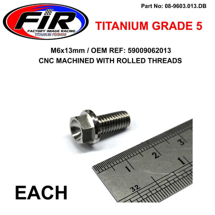 Titanium GR5 Bolt M6 x 13mm Each, Flange OD: 10.5mm / Hex Size: 8mm, / OEM Ref: 59009062013