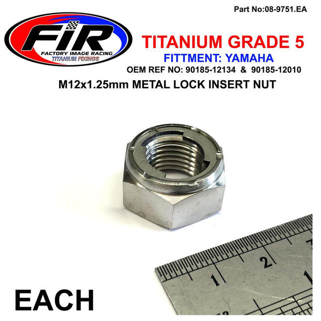 Yamaha Front Spindle Nut YZ85, Titanium GR5 / M12x1.25mm / Each, 90185-12134 & 90185-12010