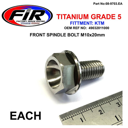 KTM Front Spindle Bolt M10x20mm, Titanium GR5 / 1994-2020 / Each, KTM OEM Ref: 49032011000
