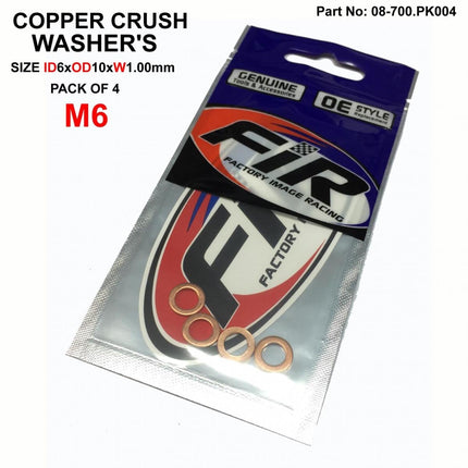 Copper Washer M6 Pk Of 4, Size ID6 x OD10 x W1.00mm