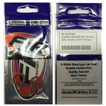 Copper Washer M12 Pk Of 4, Size ID12 x OD18 x W1.50mm