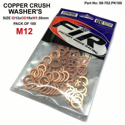 Copper Washer M12 Pack Of 100 ID12 OD18 W1.50mm
