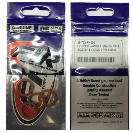 Copper Washer M14 Pk Of 4, Size ID14 x OD20 x W1.0mm 14x20x1