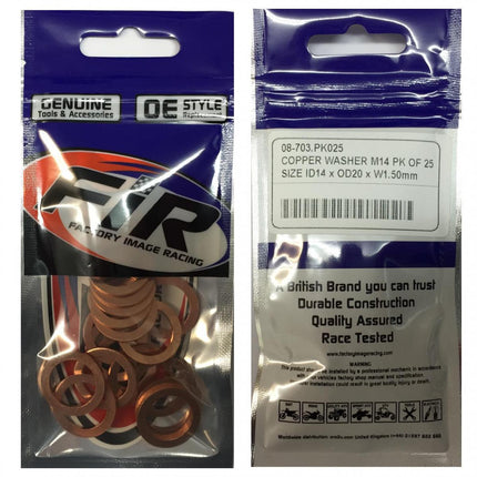 Copper Washer M14 Pk Of 25, Size ID14 x OD20 x W1.0mm