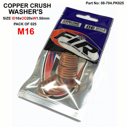 Copper Washer M16 Pk Of 25, Size ID16 x OD20 x W1.50mm