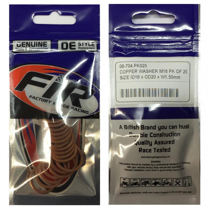 Copper Washer M16 Pk Of 25, Size ID16 x OD20 x W1.50mm
