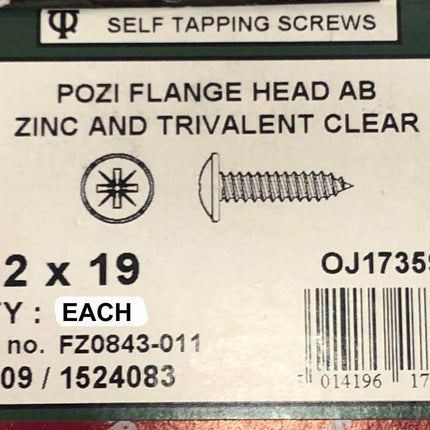 4.2x19mm Screw Flange Bzp, 8X3/4 Pozi Flange S/ta Each