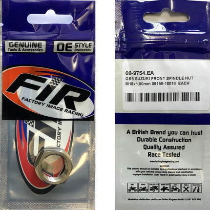 GR5 Suzuki Front Spindle Nut, M18x1.50mm 09159-18016 Each