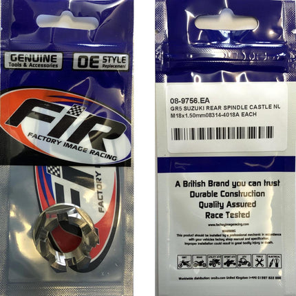 GR5 Suzuki Rear Spindle Castle Nut, M18x1.50mm / 08314-4018A Each