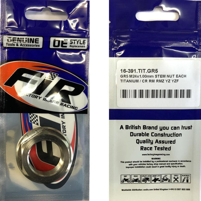 GR5 M24x1.00mm Stem Nut Each, Titanium / CR RM RMZ YZ Yzf, / Cnc