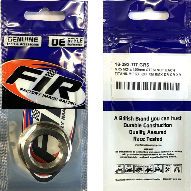 GR5 M24x1.50mm Stem Nut Each, Titanium / KX Kxf RM Rmx Dr CR Xr, / Cnc
