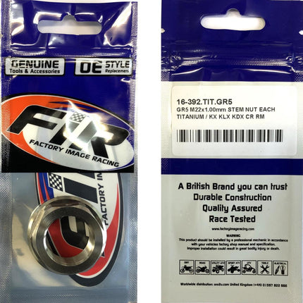 GR5 M22x1.00mm Stem Nut Each, Titanium / KX KLX Kdx CR RM, / Cnc
