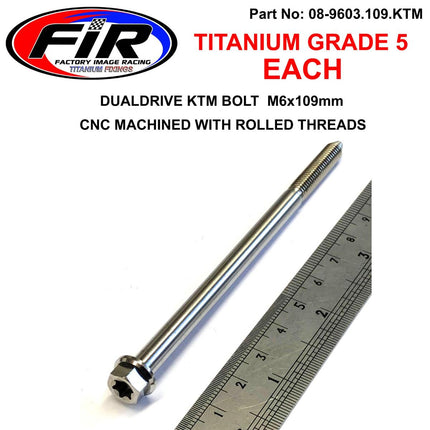 Titanium GR5 Bolt M6 x 109mm Each, KTM Seat Bolt K 79107040010, Flange OD: 11mm / Hex Size: 8mm