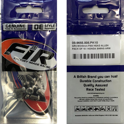 GR5 M5X8mm Pan Head Allen, Pack Of 10 / Honda Swing Arm, 93500-05008-0G & 90115-KV3-700