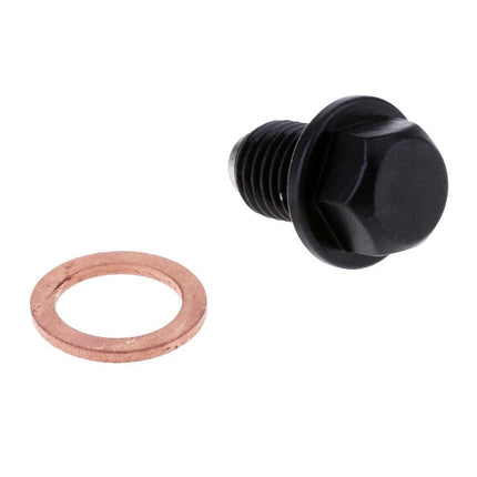 Drain Plug M12X1.50mm Aluminium Black Magnetic M12 Hex