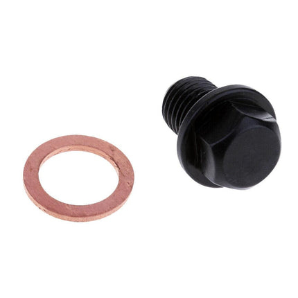 Drain Plug M12X1.50mm Aluminium Black Magnetic M12 Hex