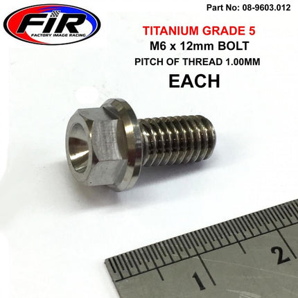 Titanium GR5 Bolt M6 x 12mm Each, Flange OD: 11mm / Hex Size: 8mm, /