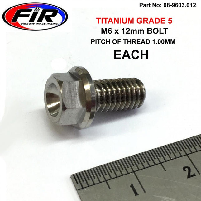Titanium GR5 Bolt M6 x 12mm Each, Flange OD: 11mm / Hex Size: 8mm, /