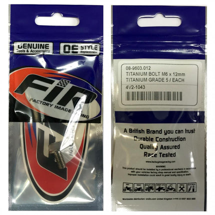 Titanium GR5 Bolt M6 x 12mm Each, Flange OD: 11mm / Hex Size: 8mm, /