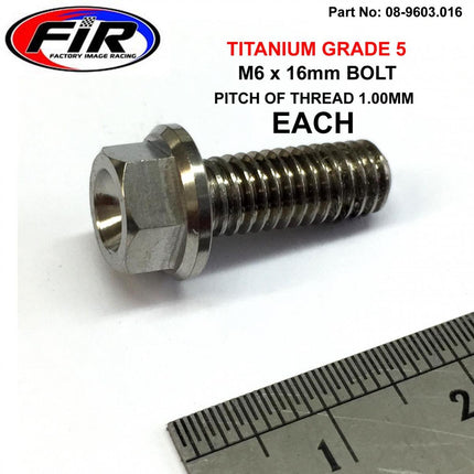 Titanium GR5 Bolt M6 x 16mm Each, Flange OD: 11mm / Hex Size: 8mm, /