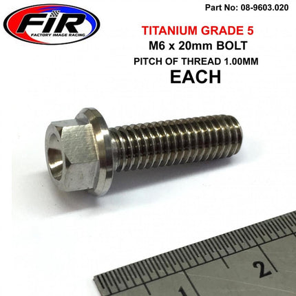 Titanium GR5 Bolt M6 x 20mm Each, Flange OD: 11mm / Hex Size: 8mm, /
