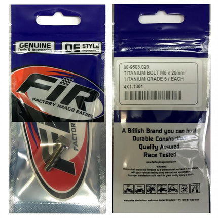 Titanium GR5 Bolt M6 x 20mm Each, Flange OD: 11mm / Hex Size: 8mm, /