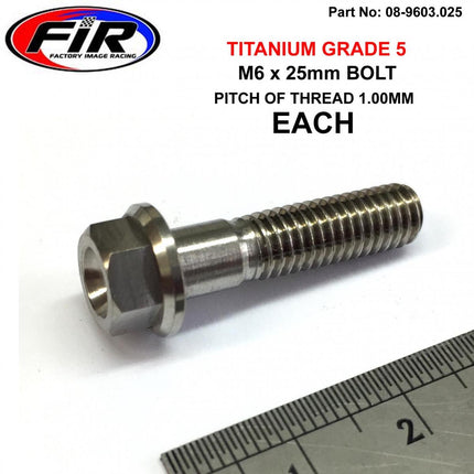Titanium GR5 Bolt M6 x 25mm Each, Flange OD: 11mm / Hex Size: 8mm, /