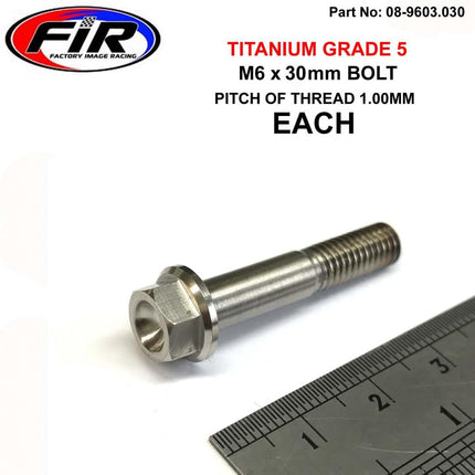 Titanium GR5 Bolt M6 x 30mm Each, Flange OD: 11mm / Hex Size: 8mm, /