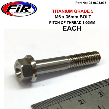 Titanium GR5 Bolt M6 x 35mm Each, Flange OD: 11mm / Hex Size: 8mm, /