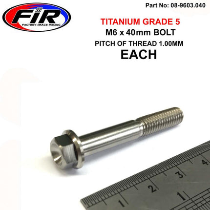 Titanium GR5 Bolt M6 x 40mm Each, Flange OD: 11mm / Hex Size: 8mm, /