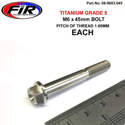 Titanium GR5 Bolt M6 x 45mm Each, Flange OD: 11mm / Hex Size: 8mm, /