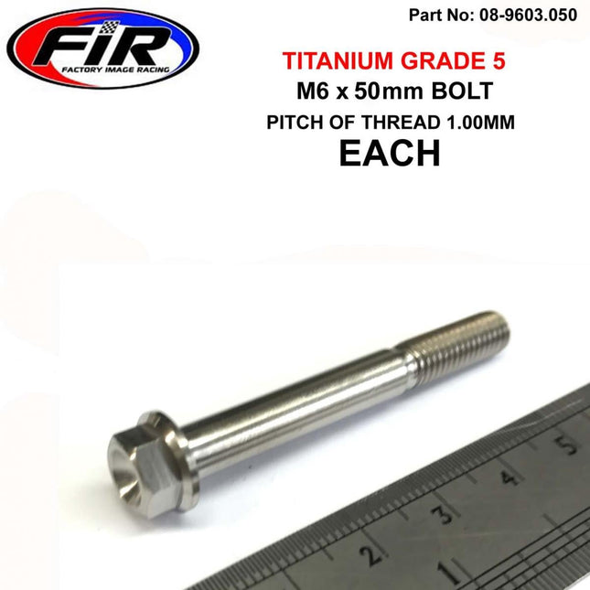 Titanium GR5 Bolt M6 x 50mm Each, Flange OD: 11mm / Hex Size: 8mm, /