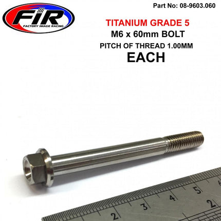 Titanium GR5 Bolt M6 x 60mm Each, Flange OD: 11mm / Hex Size: 8mm, /