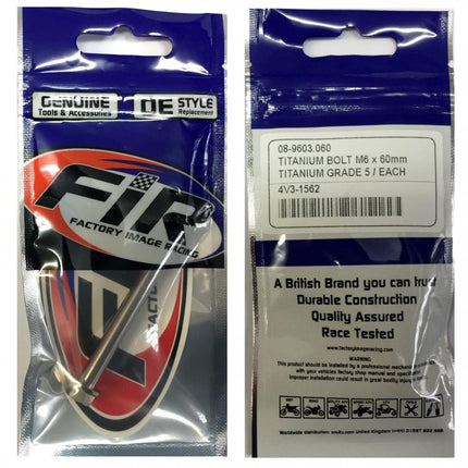 Titanium GR5 Bolt M6 x 60mm Each, Flange OD: 11mm / Hex Size: 8mm, /