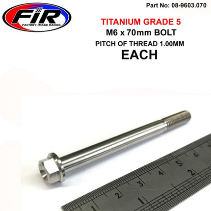 Titanium GR5 Bolt M6 x 70mm Each, Flange OD: 11mm / Hex Size: 8mm, /