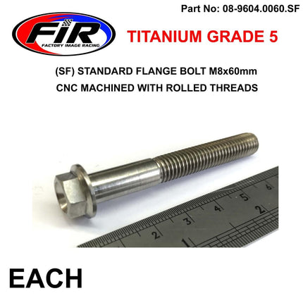 Titanium GR5 Bolt M8 x 60mm Each, Flange OD: 14mm / Hex Size: 10mm, /