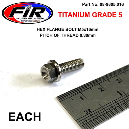 Titanium GR5 Bolt M5 x 16mm Each, Flange OD: 9.90mm / Hex Size: 7mm, /